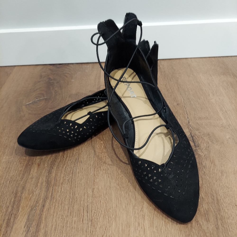 Black strappy flats